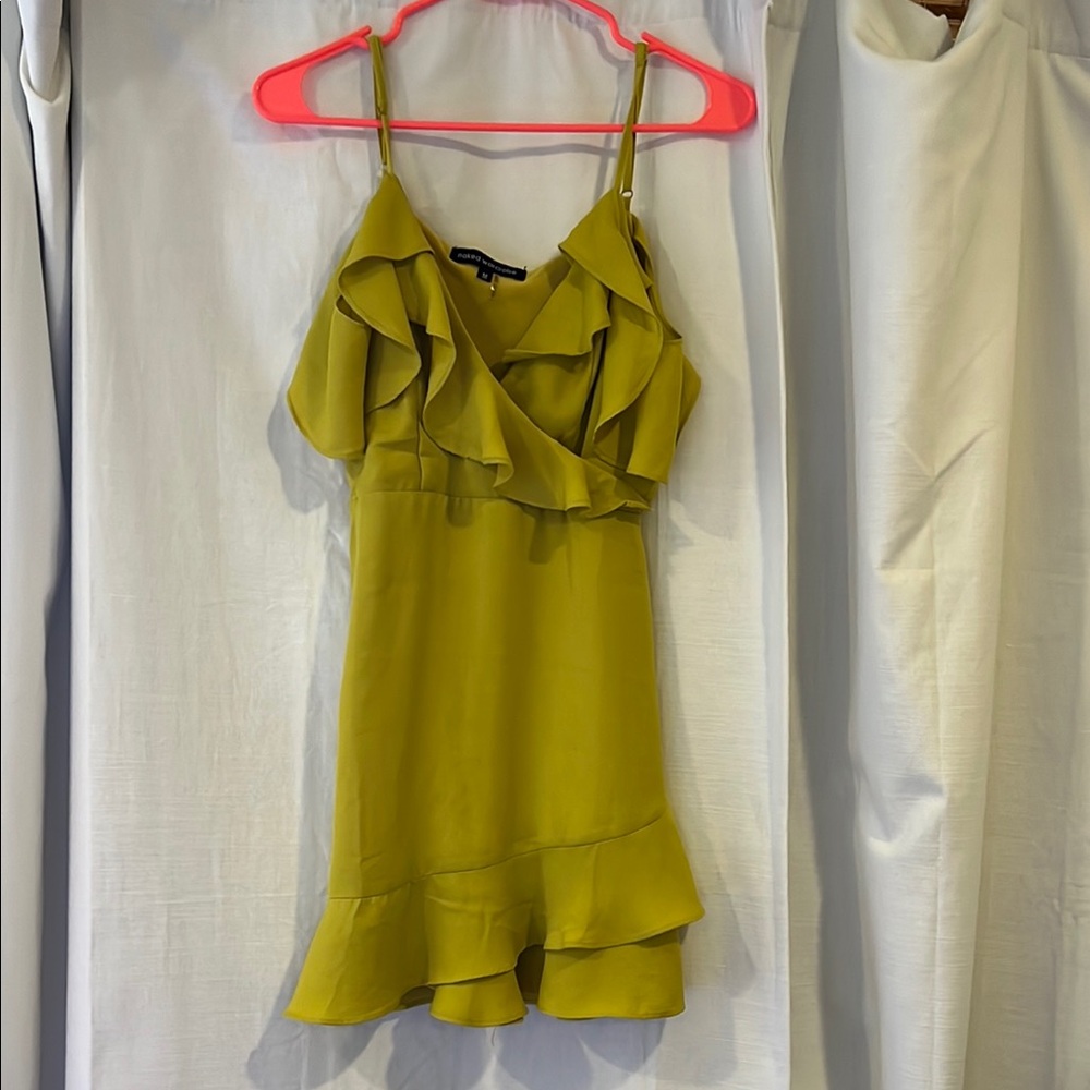 Naked Wardrobe Olive Green Ruffle Dress